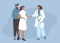 Illustration in flat style - a doctor consults a pregnant woman and her husband